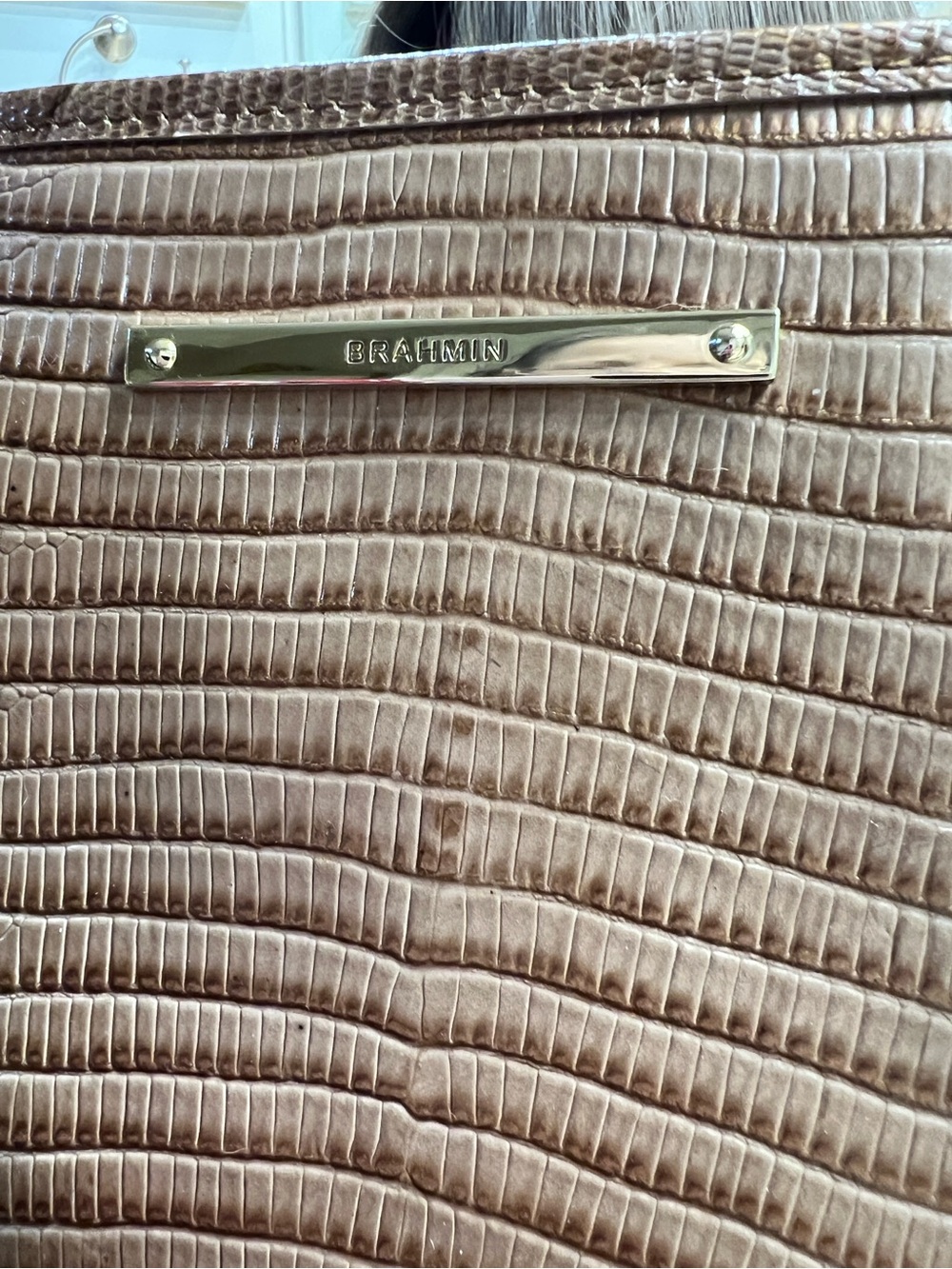 Pristine! Brahmin Leather Medium Asher Shoulder Bag, Gold Brown Croco & Lizard - Picture 12 of 13
